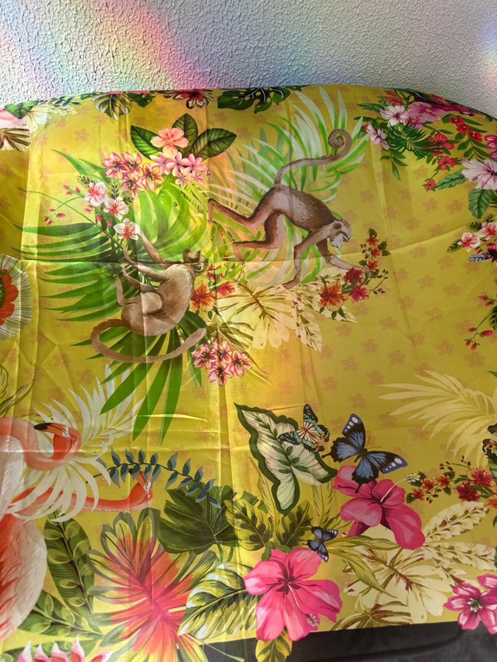 Johnny Was Amorina 100 Silk Scarf Tropical Floral Scarf-Yellow with Pink & Green - Picture 8 of 14